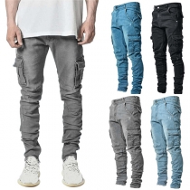 Fashion Old-washed Side Patch Pockets Skinny Jeans for Men