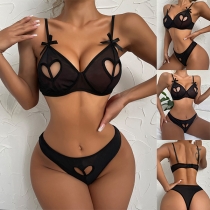 Sexy Heart Cutout Bowknot Two-piece Lingerie Set