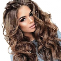 Women's Mixed Brown Synthetic Wig, Large Wavy Center Part, Long Curly Hair