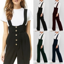 Wide-Leg Overalls with Button Detailing and Cinched Waist
