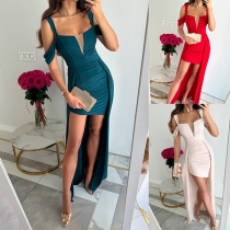 Sexy Open-shoulder Mock Two-piece Party Dress