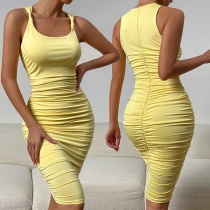 Sexy Ruched Yellow Bodycon Dress