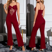 Sexy Lace Spliced Wide-leg Cami Jumpsuit