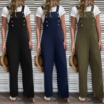 Fashion Solid Color Double-breasted Wide-leg Jumpsuit