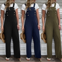 Fashion Solid Color Double-breasted Wide-leg Jumpsuit