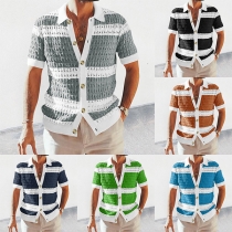 Street Fashion Contrast Color Buttoned Stand Collar Short Sleeve Shirt for Men