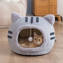 Cozy and Cute Cat Shaped Winter Warmth Semi-Enclosed Cat Bed Mat - Pet Supplies Cat House
