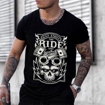 Punk Fashion Skull Printed Round Neck Short Sleeve Shirt for Men