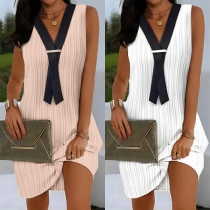 Fashion Contrast Color V-neck Sleeveless Mini Dress