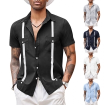 Fashion Contrast Color Button Stand Collar Short Sleeve Shirt for Men