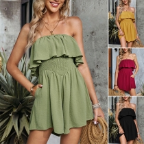 Fashion Solid Color Off-the-shoulder Ruffled Romper