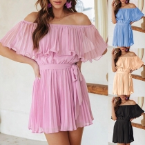 Sexy Solid Color Ruffled Off-the-shoulder Self-tie Romper