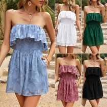 Fashion Solid Color Ruffled Strapless Jacquare Romper