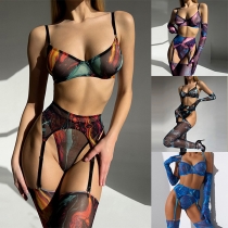 Sexy Contrast Color Tie-dye Five-pieces Lingerie Set