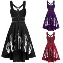 Punk Style Skull Printed High-low Hemline Dress