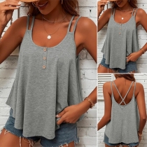 Casual  Buttoned Cross-criss Backless Sleeveless Shirt