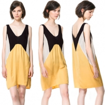 Fashion Contrast Color Sleeveless V-neck Loose Dress