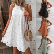 Casual Floral Hollowout Hatlerneck Dress