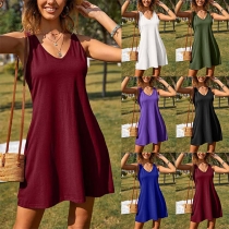 Casual Solid Color Round Neck Sleeveless Dress