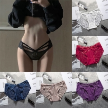 Sexy Semi-through Lace Spliced Cutout Low Rise Panties
