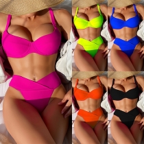 Sexy Solid Color Two-piece Bikini Set