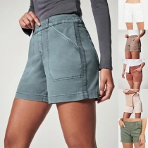 Casual Simple Solid Color Pockets Shorts