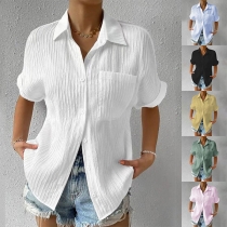 Casual Solid Color Stand Collar Short Sleeve Shirt