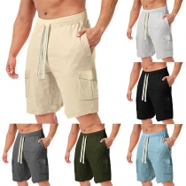 Casual Solid Color Side Patch Pockets Shorts for Men