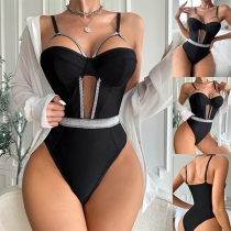 Sexy Rhinestone Cutout Lingerie Bodysuit