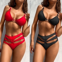 Sexy Solid Color Cutout Two-piece Bikini Set