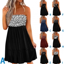 Sexy Contrast Color Floral Printed Strapless Mini Dress