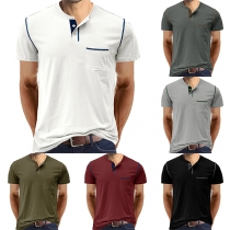 Casual Buttoned V-neck Short Sleeve Shirt for Men