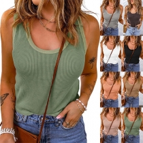 Casual Solid Color Round Neck Sleeveless Shirt