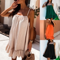 Casual Solid Color Ruffled Slip Dress