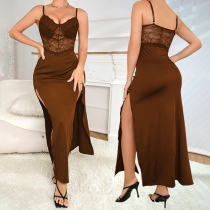 Sexy Lace Spliced Slit Slip Dress