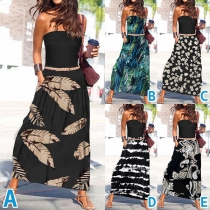 Bohemia Style Strapless Floral Printed Maxi Dress