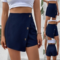 Casual Solid Color Buttoned Skort