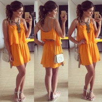 Fashion Solid Color Sling Two-piece Dress