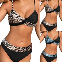Sexy Contrast Color Leopard Printed Two-piece Bikini Set