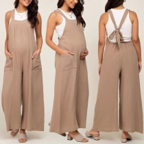 Casual Solid Color Self-tie Wide-leg Maternity Jumpsuit