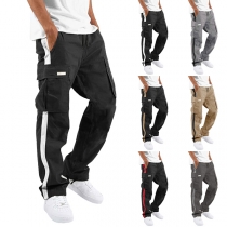 Fashion Contrast Color Side Patch Pockets Drawstring Pants for Men
