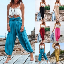 Casual Solid Color Pleated High-rise Pants