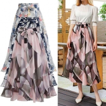 Fashion Floral Printed Self-tie Chiffon Skirt