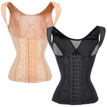Sports Waist Trainer Corset Tank Top with Round Neck and Row Buckle Closure for Body Sculpting