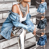 Street Fashion Old-washed Stand Collar Long Sleeve Denim Jacket