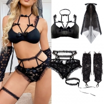 Sexy Lace Spliced Ruffled Five-piece Lingerie Set