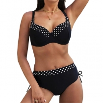 Fashion Polka Dot Printed Drawstring Bikini Set