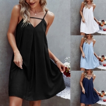 Sexy Solid Color Front Cutout Slip Dress