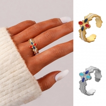 Fashion Contrast Color Floral Open Ring