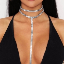 Fashion Bling-bling Rhinestone Double-layer Tassel Necklace